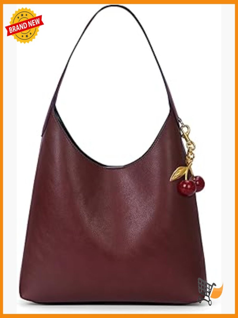 Faux Suede Hobo Bag Vegan Leather Shoulder Tote with Charm Slouchy Handbag - Picture 1 of 6